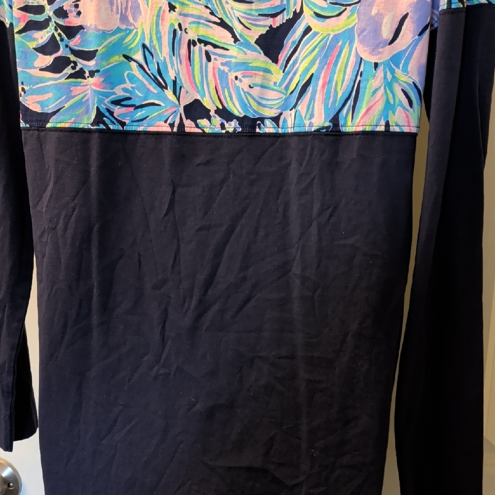 Lilly Pulitzer Navy Long Sleeve Dress with Pastel Floral Yoke - Picture 4 of 5